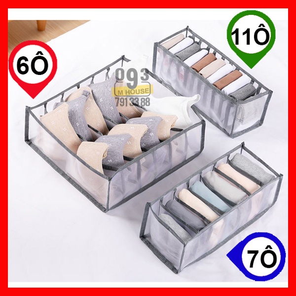 Hộp đựng đồ lót nhiều ô ngăn Tủ sắp xếp đồ quần áo lót tất khăn 6/7/11 Ngăn