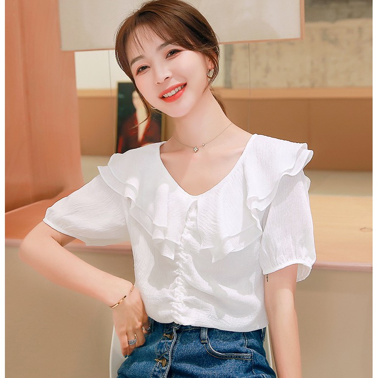ÁO SƠ MI NỮ CỔ HAI LÁ RÚT DÂY (MS95)