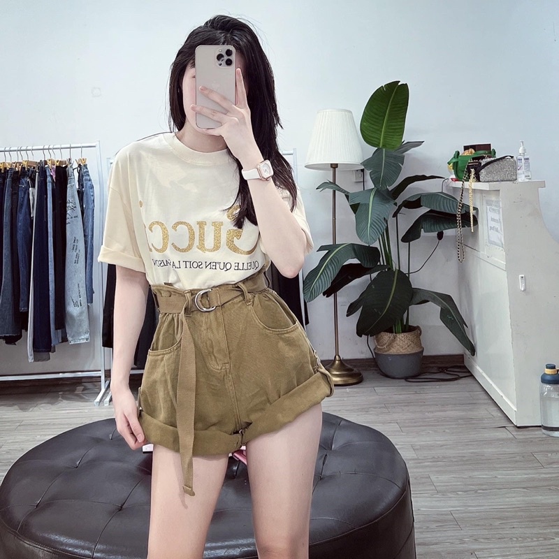 Quần sooc jeans vắn gấu kèm thắt lưng(hàng QCCC)