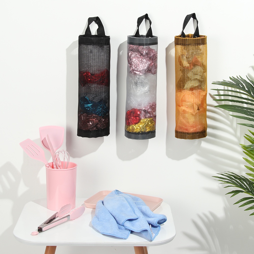 Túi Lưới Đựng Bao Nilon Treo Tường, giỏ Lưới Đựng Túi Rác Dạng Ống Dài Tiện Lợi