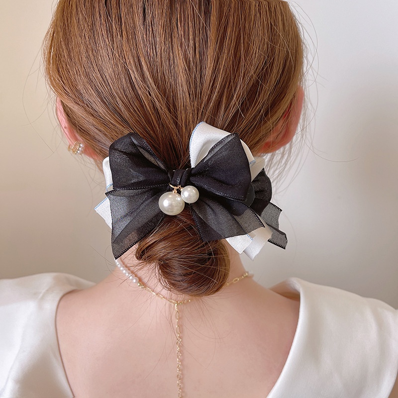 Kẹp Tóc Đuôi Ngựa Cao Với Nơ Lưới Cho Nữ