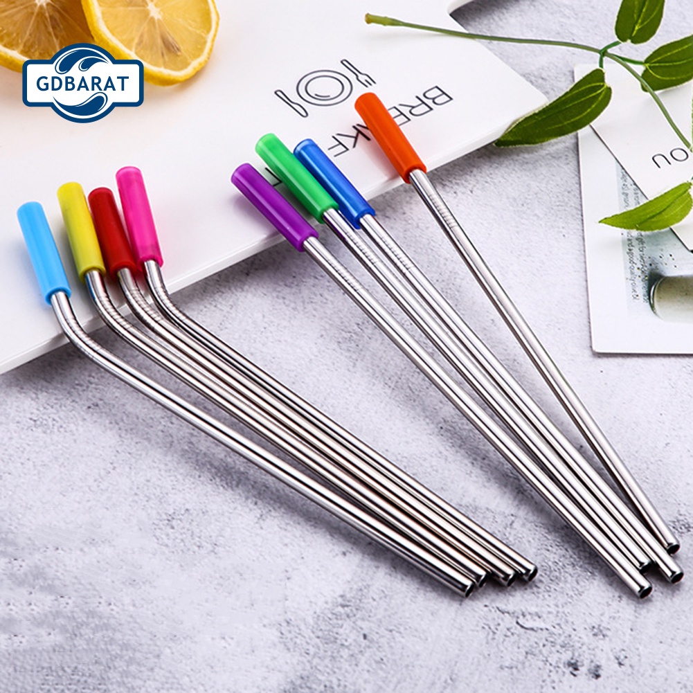 Bộ 4 Ống Hút Thẳng / Cong Bằng Thép Không Gỉ Và Silicone Tiện Dụng
