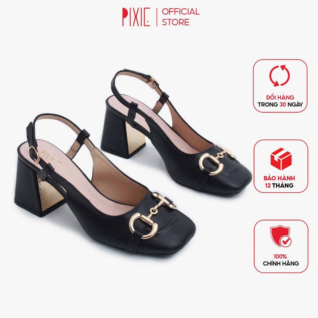 Giày Cao Gót 7cm Mũi Vuông Gắn Khoá Pixie X776