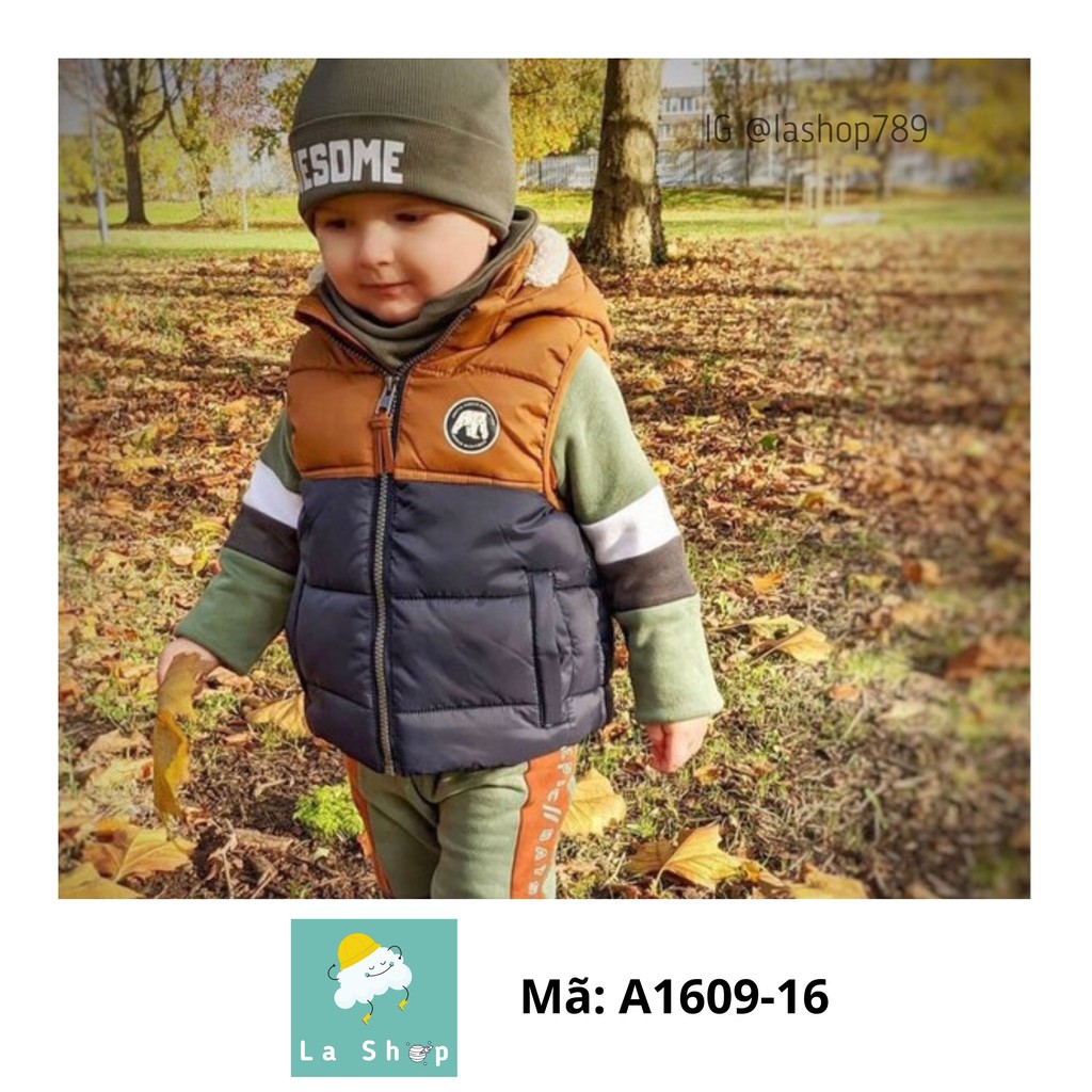 Áo phao gile cho bé trai Matalan UK lót lông ấm, màu nâu rất Tây size 1-6 tuổi