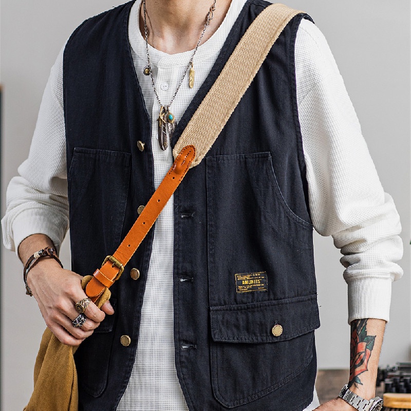 Áo Ba Lỗ Dáng Rộng Nhiều Túi Phong Cách Hip Hop Đường Phố Mùa Hè Thoải Mái Cho Nam Cỡ M-2XL