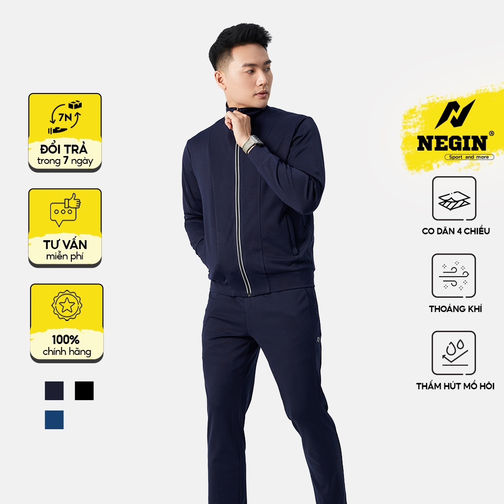 Bộ Quần Áo Thể Thao Nam NEGIN Chất Liệu Nỉ Cá Không Xơ Xù Khi Mặc, Giữ Ấm Tốt, Thiết Kế Dài Tay, Có Logo Sau Cổ BNI519M