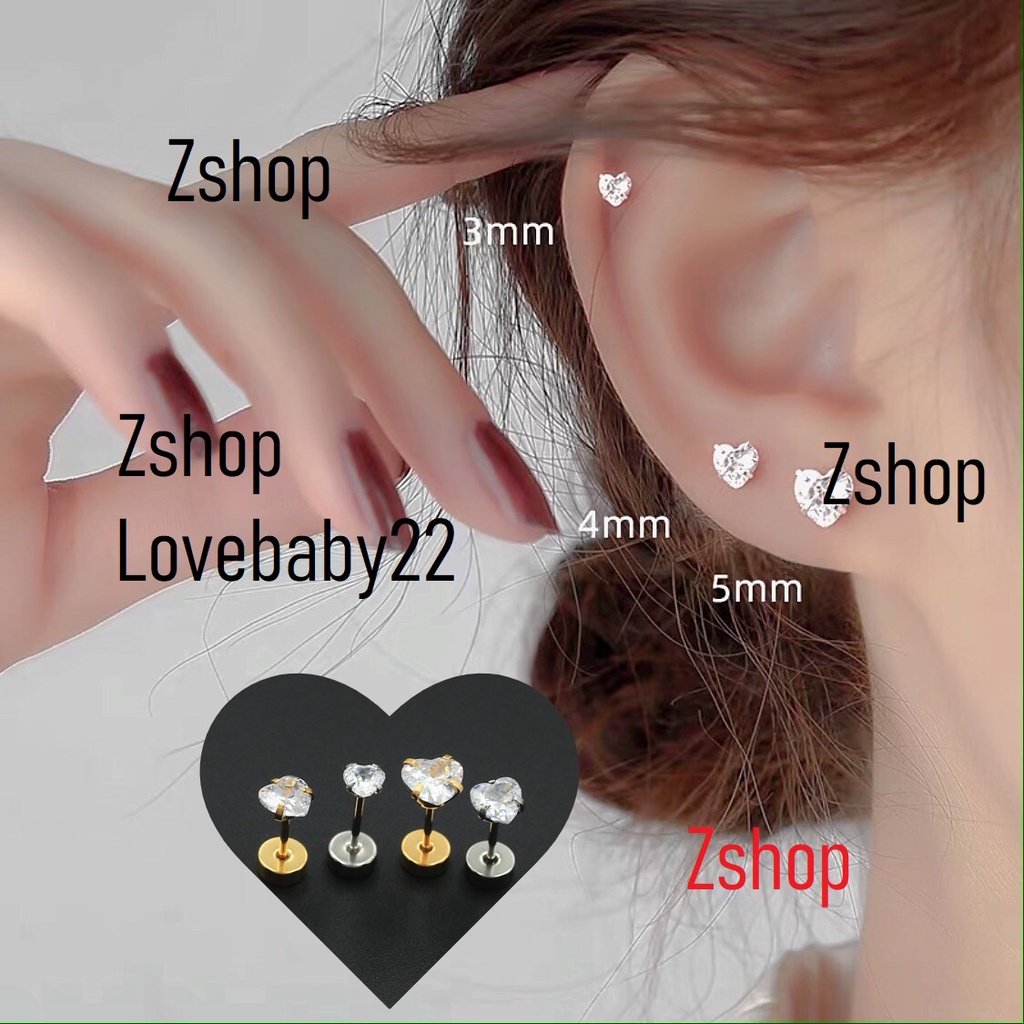 Khuyên titan đính kim tim thanh xỏ siêu mỏng 0,8mm nút dẹt vặn cá tính NKT99