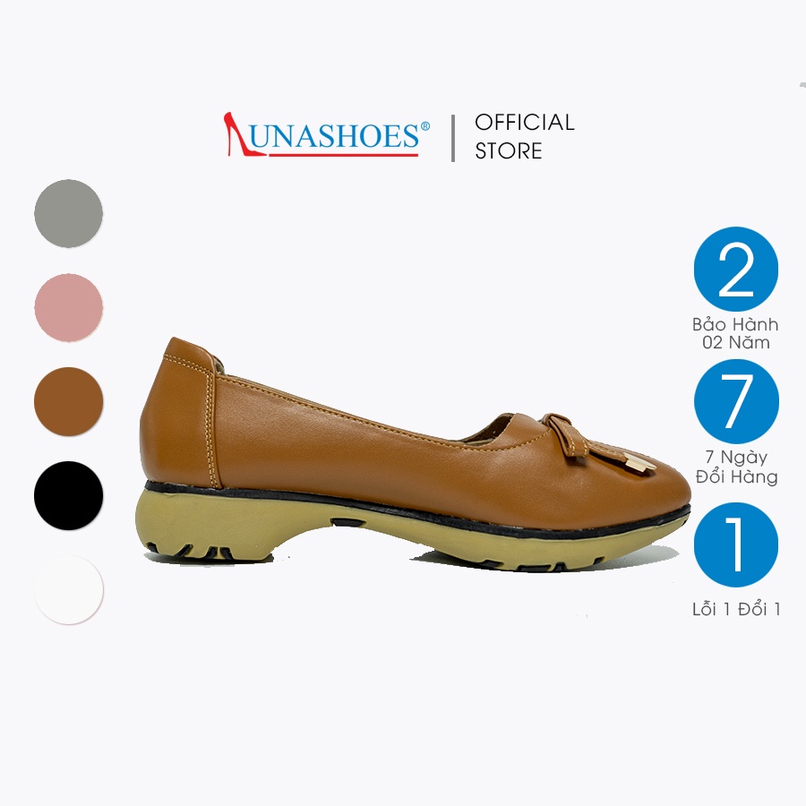 Giày slip on nữ 3p LUNASHOES 707 da bò mềm êm chân mũi tròn có nơ đế cao su chống trơn trượt bảo hành 2 năm
