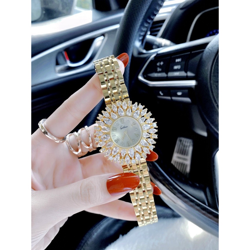Đồng hồ đeo tay nữ chính hãng, đồng hồ nữ GULENA mặt hoa đính kim cương nhân tạo siêu cao cấp, thời trang sang chảnh