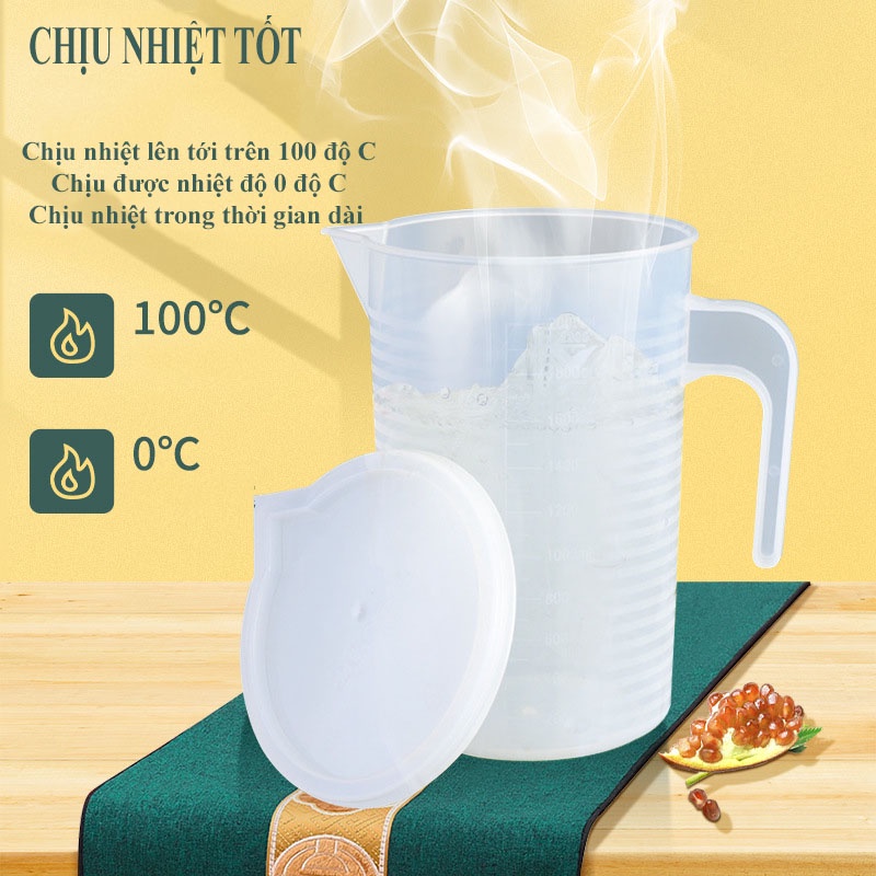 Ca đong 1L - 5L, cốc dong định lượng có nắp, không nắp đậy pha chế bằng nhựa chia vạch - Phù Thủy Pha Chế