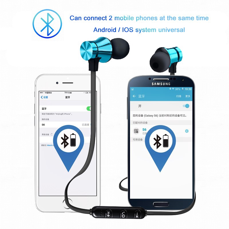 Tai nghe bluetooth thể thao có nam châm kèm mic cho iPhone 8 X 7 Xiaomi