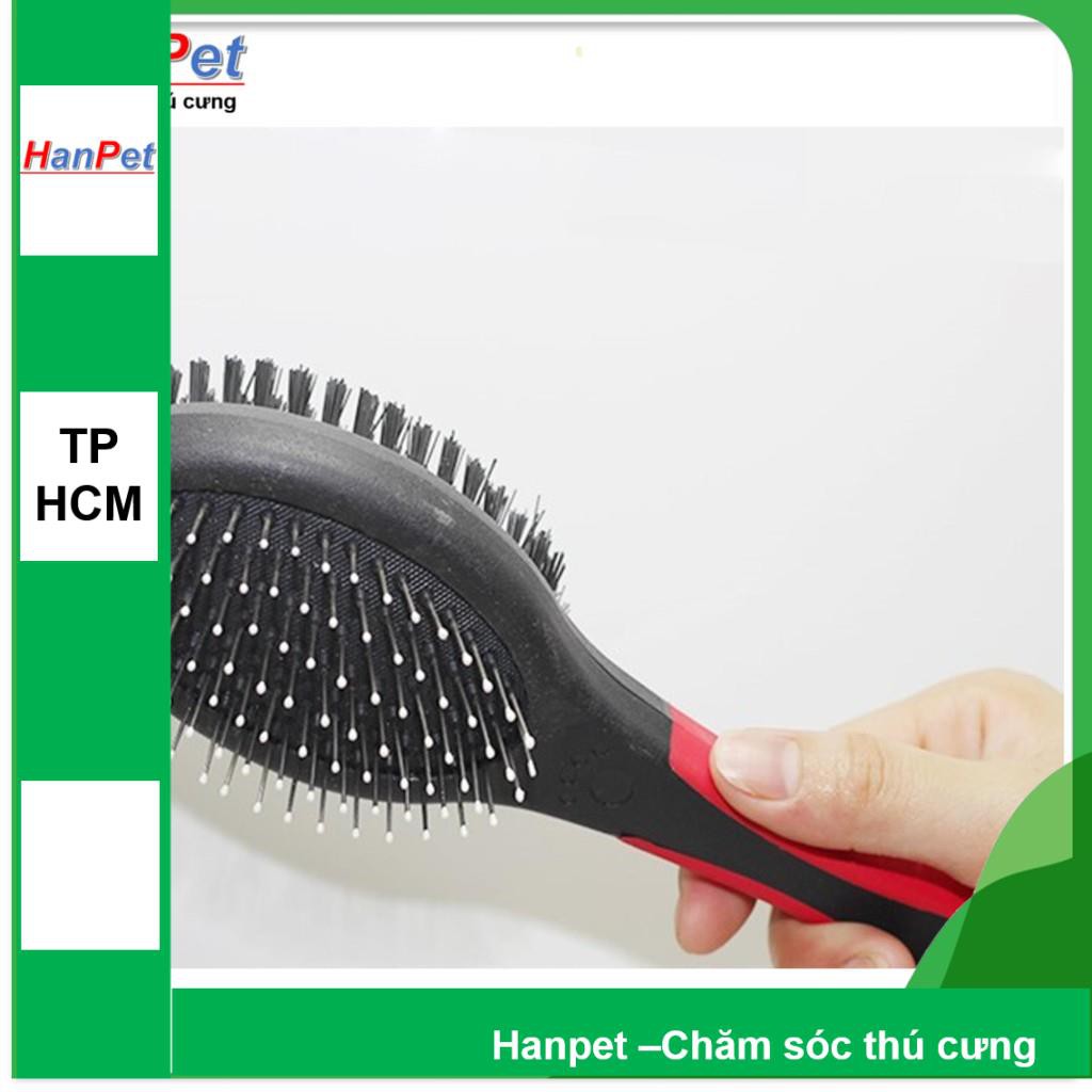 Lược chải lông chó mèo - loại cán to 2 mặt - size to (hanpet 383)
