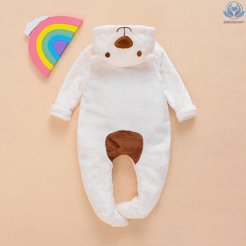 ♥♥enew~Baby Animal Hooded Rompers One-Piece Toddlers Autumn Winter Coral Fleece Pajamas Unisex Jumpsuit Costumes (White, Bear)