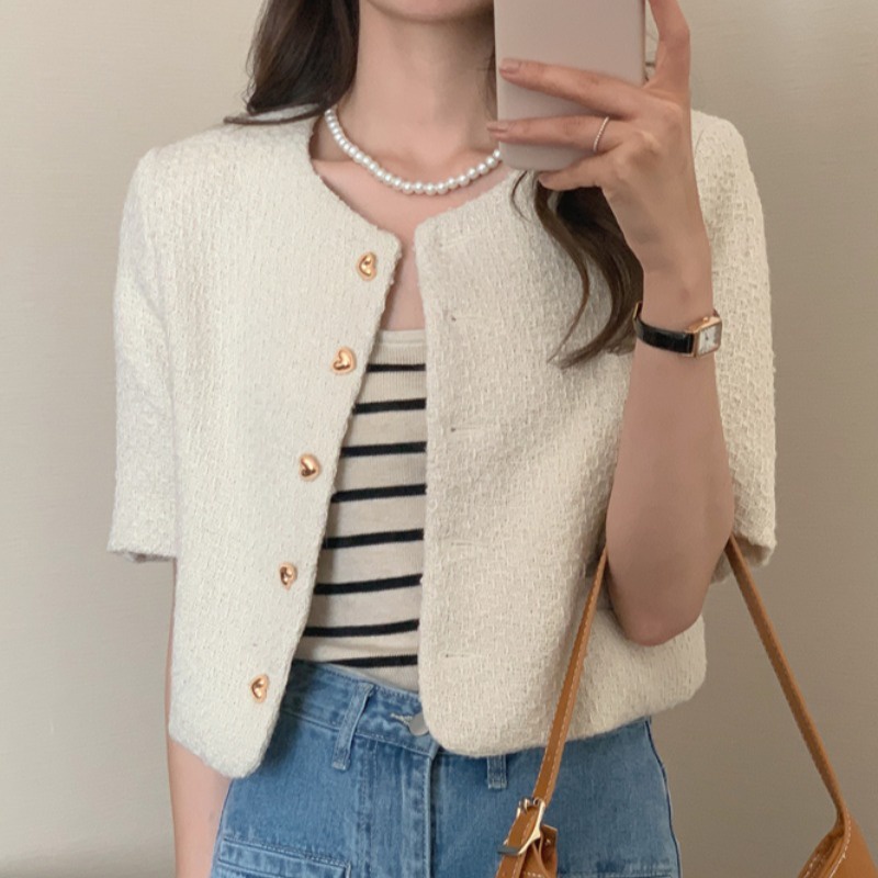 Áo Khoác Ngắn Tay Vải tweed Mỏng Thời Trang Mùa Hè Hàn Quốc Hàng Mới Dành Cho Bạn Nữ