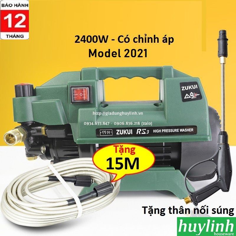 Máy rửa xe gia đình công suất 2400W Zukui RS3 Zukui RS5 - Có chỉnh được áp - Dây 15 mét - Tặng thân nối dài súng