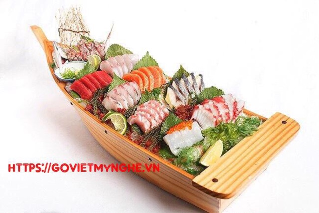 [Dài 58cm - Hàng chuẩn Nhật] Khay thuyền gỗ đựng sushi sashimi - khay thuyền gỗ để setup món lẩu - Gỗ thông tự nhiên