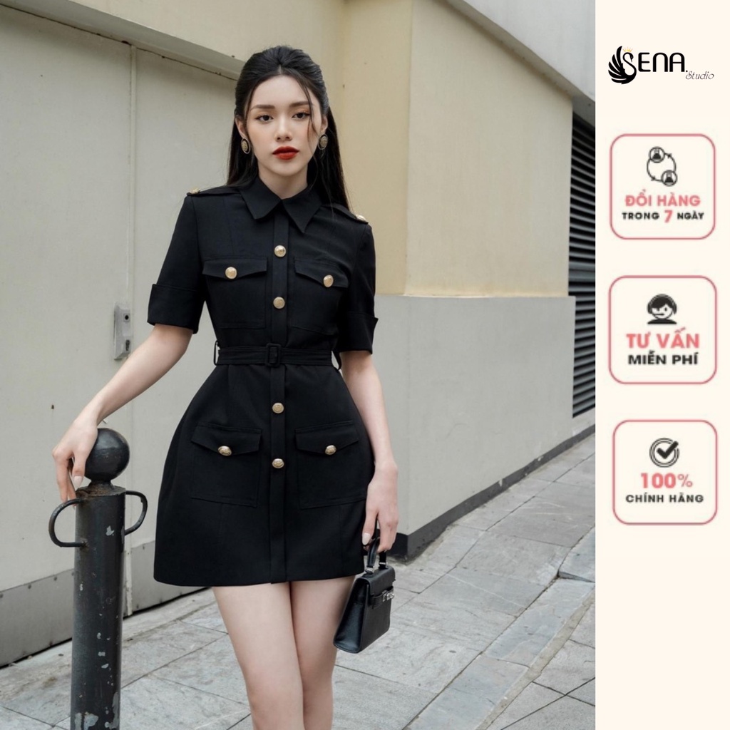 Váy vest phong cách công sở cúc đồng kèm đai eo - SENA STUDIO