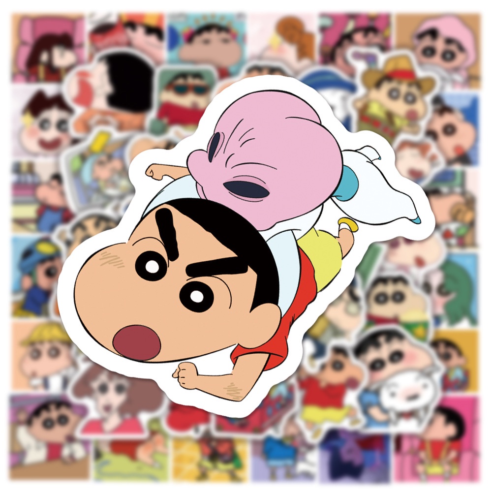 Y&P| Hình Dán Chống Nước Crayon Shin-chan Nhật Bản Anime Mũ Bảo Hiểm Máy Tính Xách Tay Hành Lý Dán Thiết Lập, 50 tờ