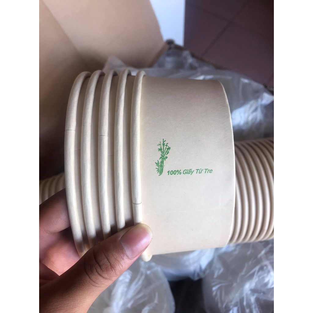 SET 50 tô giấy tre đựng thực phẩm kèm nắp bằng chịu nhiệt PP cao cấp