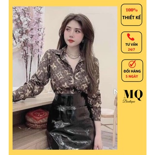 Áo sơ mi lụa nữ cao cấp công sở đẹp MQ BOUTIQUE áo sơ mi họa tiết chữ L.V nâu thiết kế