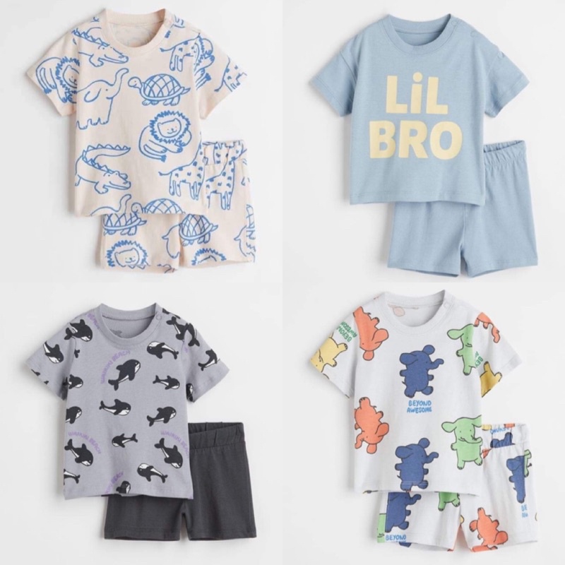 Set bộ bé trai cộc tay chất cotton HM auth