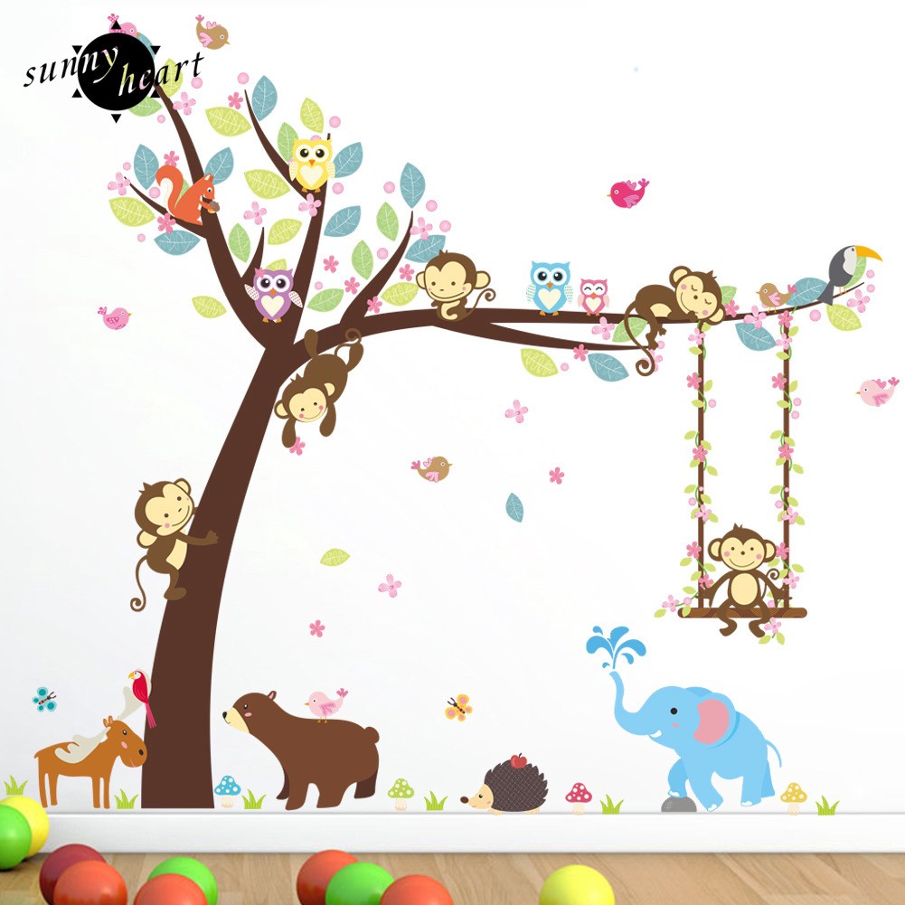 Miếng dán tường hình động vật và gấu , chim cú đáng yêu