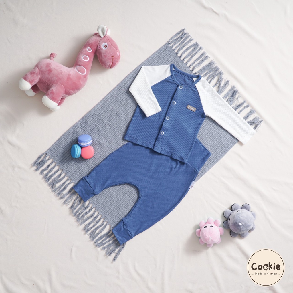 Bộ dài tay sơ sinh PHối tay cho bé chất vải tăm mềm Cookie