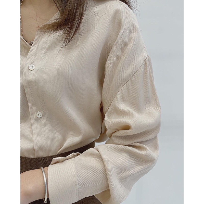 Áo sơ mi nữ trơn vintage chất lụa tăm hàng Quảng Châu bốn màu trắng be xanh mint hồng