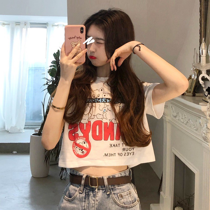 Áo Croptop form rộng nữ ulzzang Hàn Quốc in hình gấu Candy C27 - MaoMao