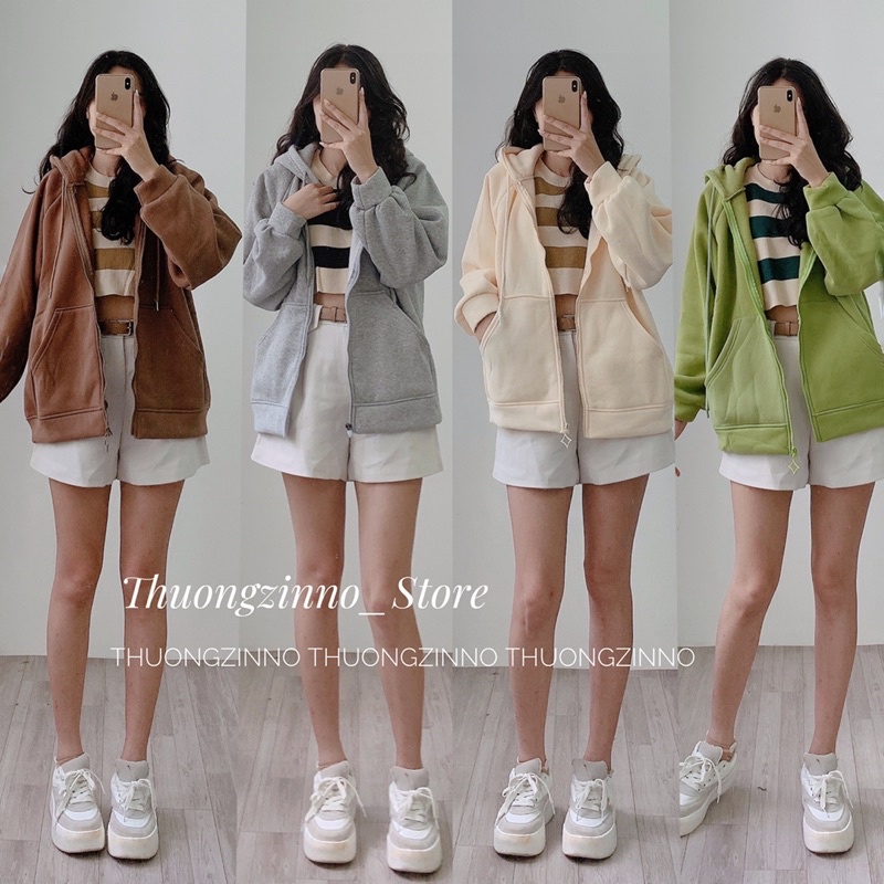 Áo khoác nỉ trơn oversize phong cách ulzzang , áo hoodie nỉ mũ to form rộngu