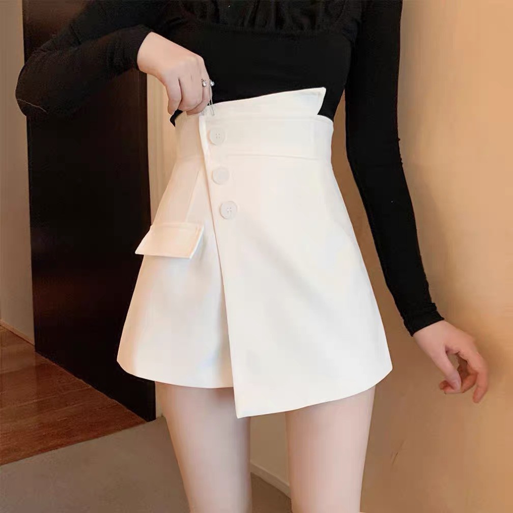 Quần Short giả váy 3 Cúc BIG SIZE Cạp lưng cao xếp lệch THUS Dáng ngắn cá tính THUS511