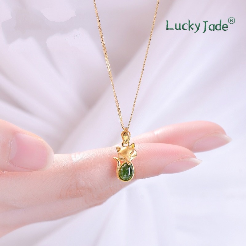 Vòng cổ Mạ Bạc 925 Mặt Hình Con Cáo Đính Đá Xanh Thời Trang