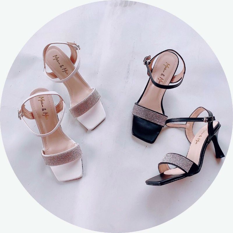 sandal gót 7 phân quái bản đính đá hậu khoá cài trend 2022