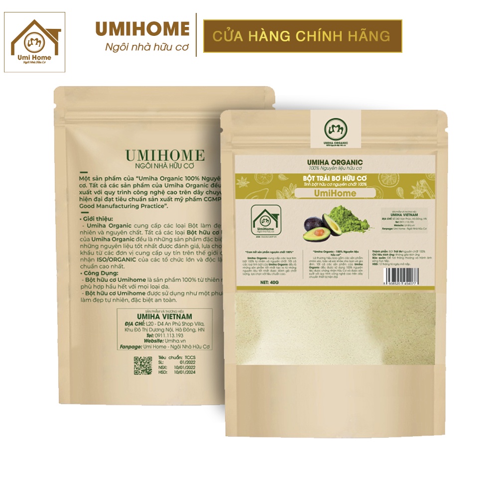 Bột Bơ đắp mặt hữu cơ UMIHOME nguyên chất | Avocado powder 100% Organic 40G