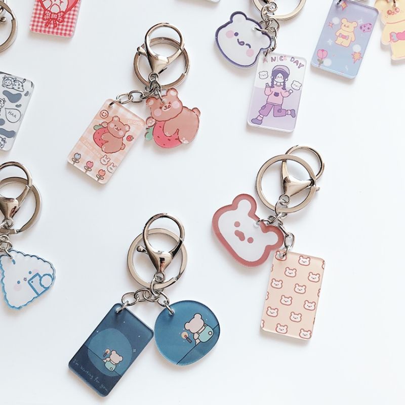 Móc khóa Acrylic 2 sticker siêu dễ thương