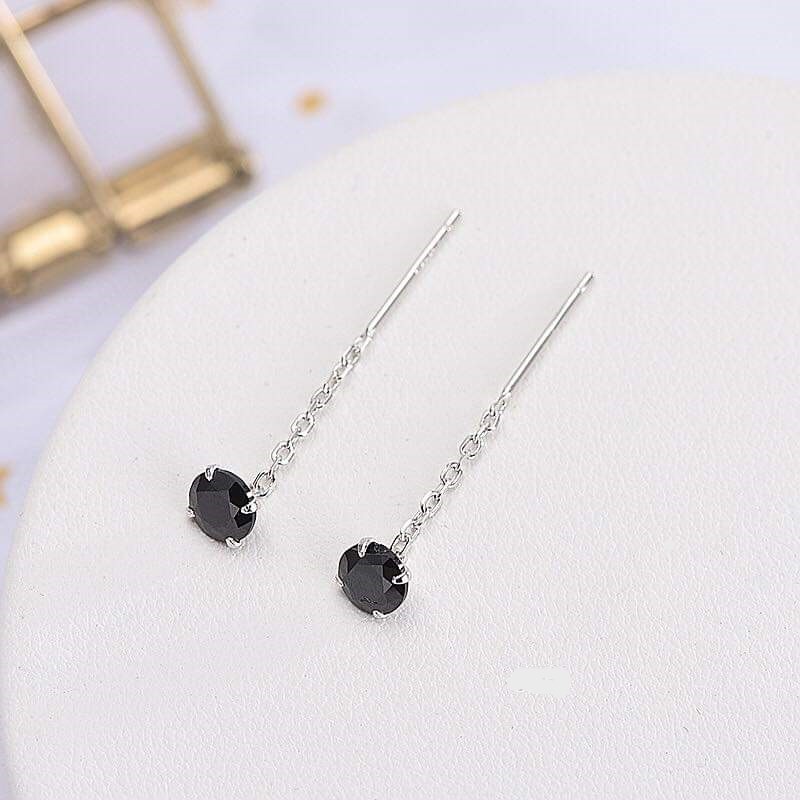 Khuyên tai bạc khuyên chấm đá tua móc xích đơn cổ điển Van Jewelry V10022
