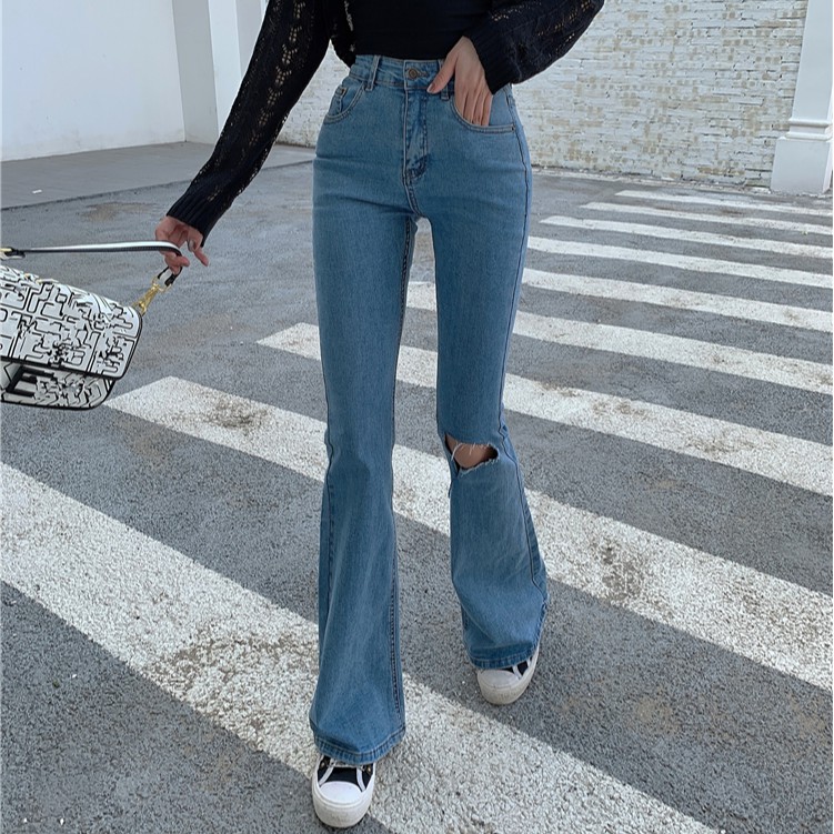 Ulzzang ( 얼짱) - QUẦN JEANS ỐNG LOE RÁCH THỜI TRANG NỮ