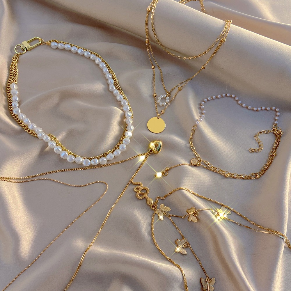 iF YOU Thời Trang Vòng cổ Mặt Hình Bướm Đính Ngọc Trai Nhân Tạo