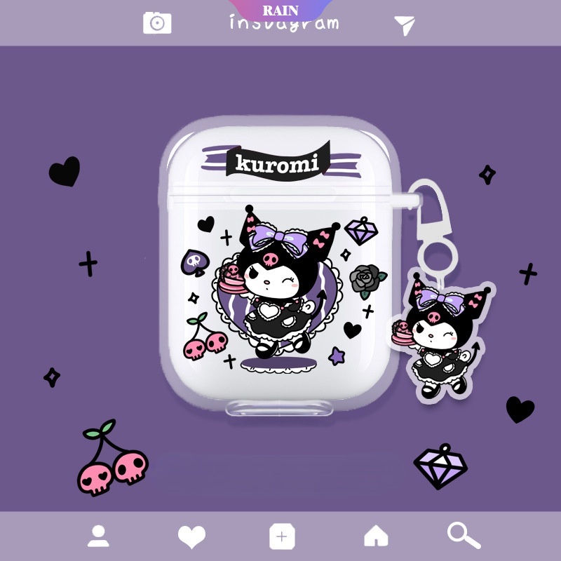 Vỏ Bảo Vệ Hộp Sạc Tai Nghe AirPods 1 2 3 Pro Bằng TPU Mềm Trong Suốt Hình Kuromi Dễ Thương
