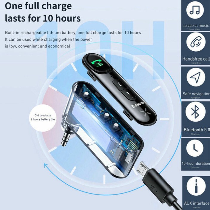 Sản phẩm Bộ thu phát Bluetooth Receiver Baseus WXQY-01 Bluetooth version: v5.0, Cổng sạc micro USB, tai nghe giao diện A