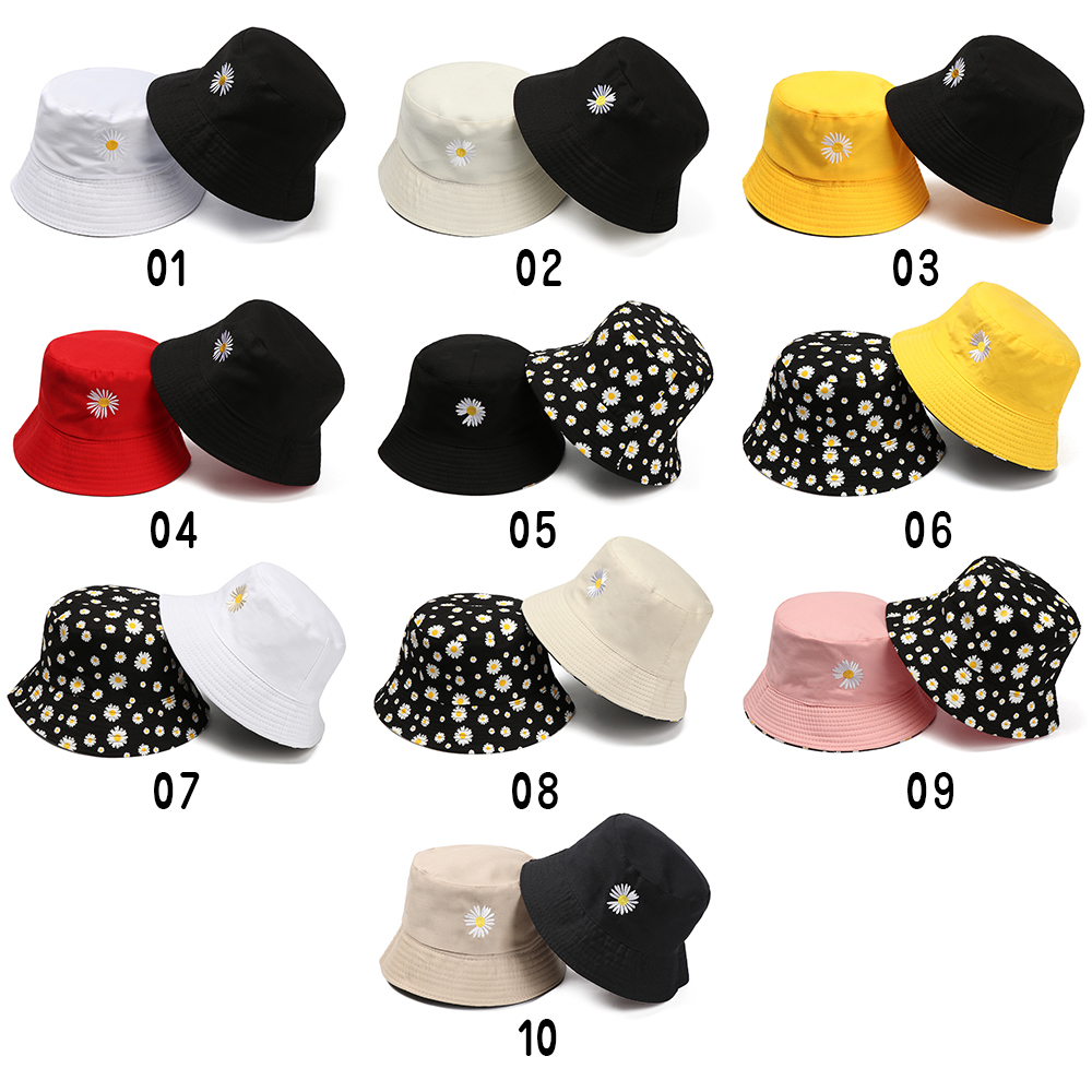 🎉ONLY🎉 Fashion Double-Sided Bucket Hat Women Men Sun Hat Daisies Fisherman Cap Outdoor Sunscreen Summer Casual Cotton Foldable