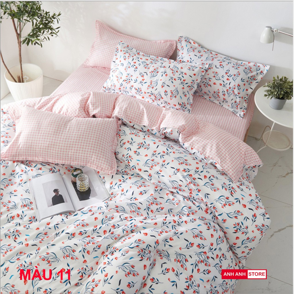 Bộ Vỏ Chăn Ga Gối Cotton Poly Hàn 4 món nhập khẩu, hoạ tiết sang trọng - Màu 50