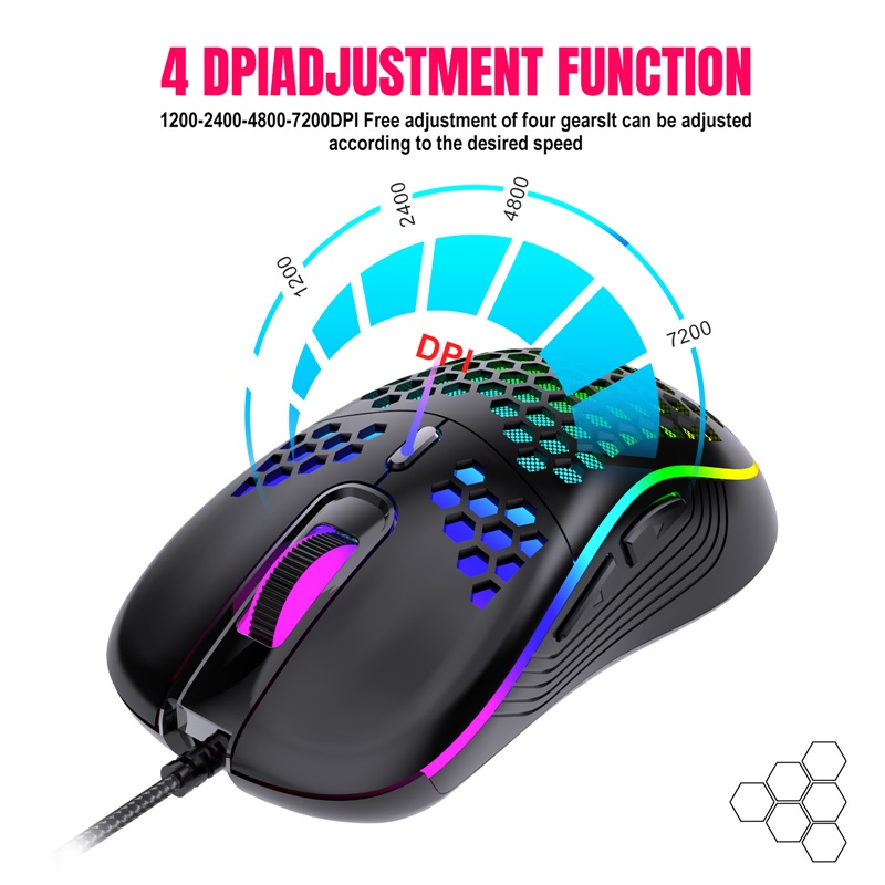Chuột Chơi Game Có Đèn LED RGB PMW3389 7200DPI 60g Chất Lượng Cao