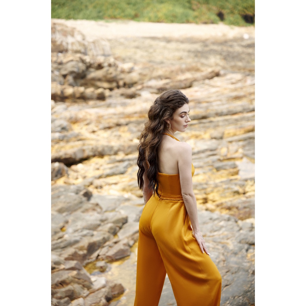 Jumpsuit 2 dây quần suông dài BST Touch of the sea của HeraDG, áo tết dây cổ, chất liệu lụa cao cấp SJSBB5005