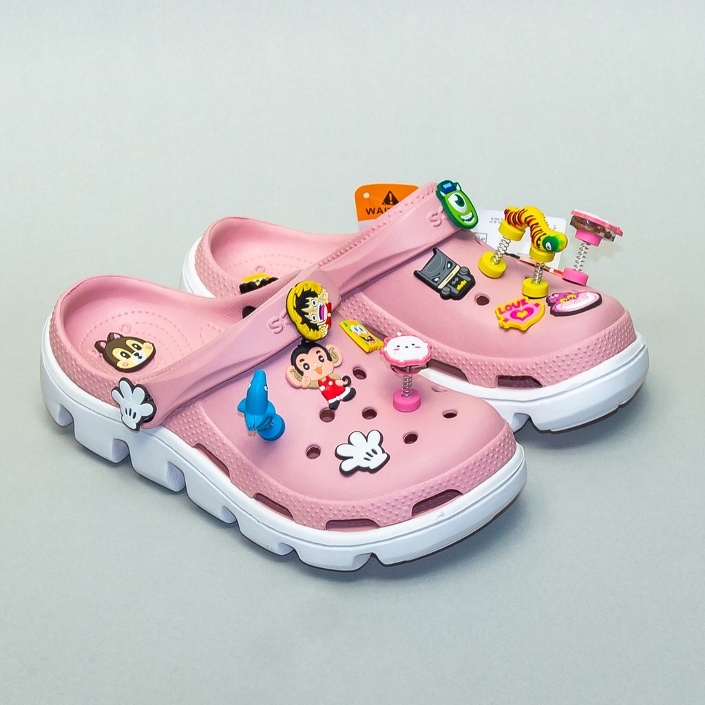 Dép cross hồng đế trắng lượn sóng unisex cao cấp💖FREESHIP💖sục cross bít đầu hotrend DU01