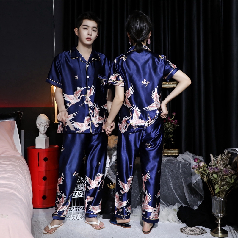 Bộ Đồ Ngủ Lụa Satin Tay Ngắn Plus Size M-5XL Dành Cho Nam Và Nữ