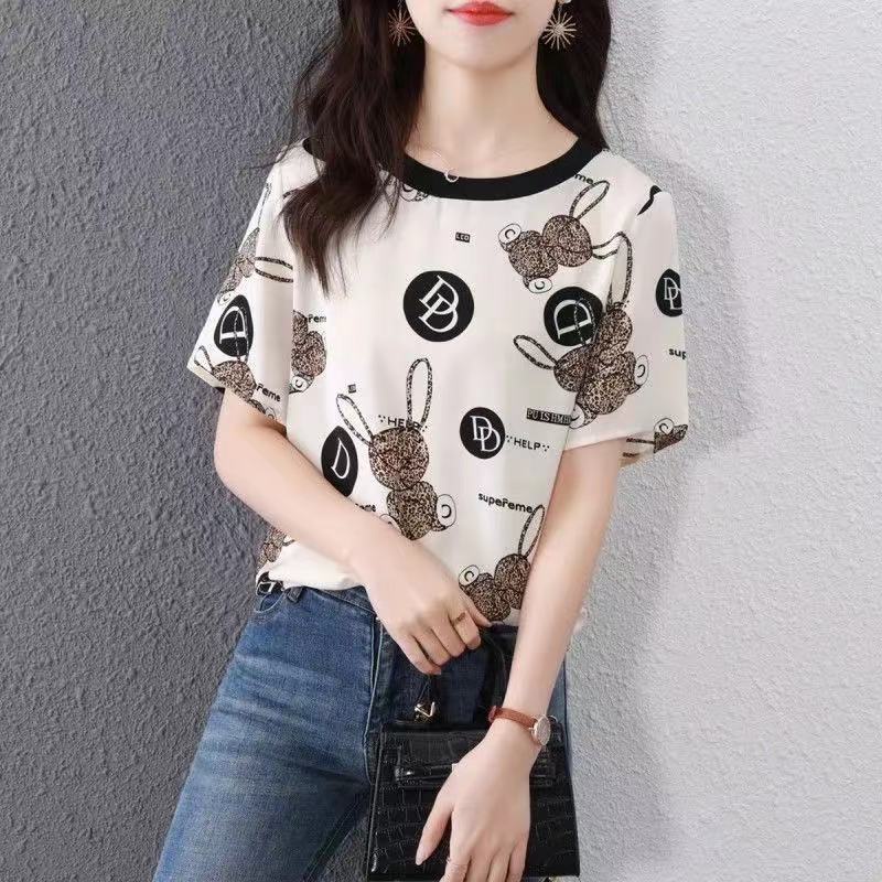 Áo thun ngắn tay in chữ plus size cho phụ nữ trung niên