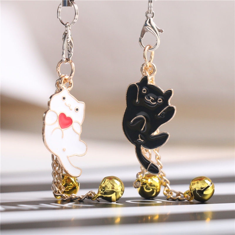 Hàng Mới Về Móc Khóa Điện Thoại Hình Mèo Trắng Đen Mini Dễ Thương