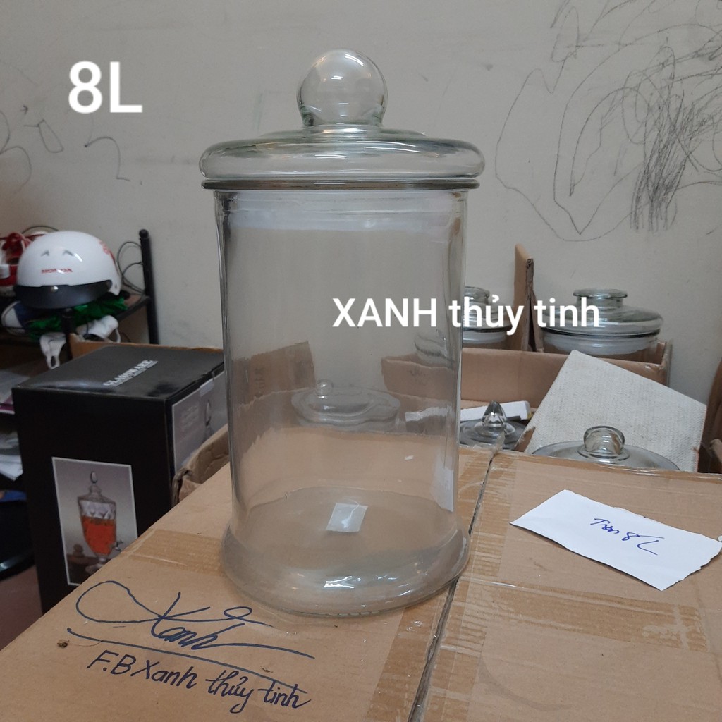 Bình thủy tinh trụ trơn ngâm củ sâm, ngâm quả, ngâm nấm linh chi - dung tích 8 Lít