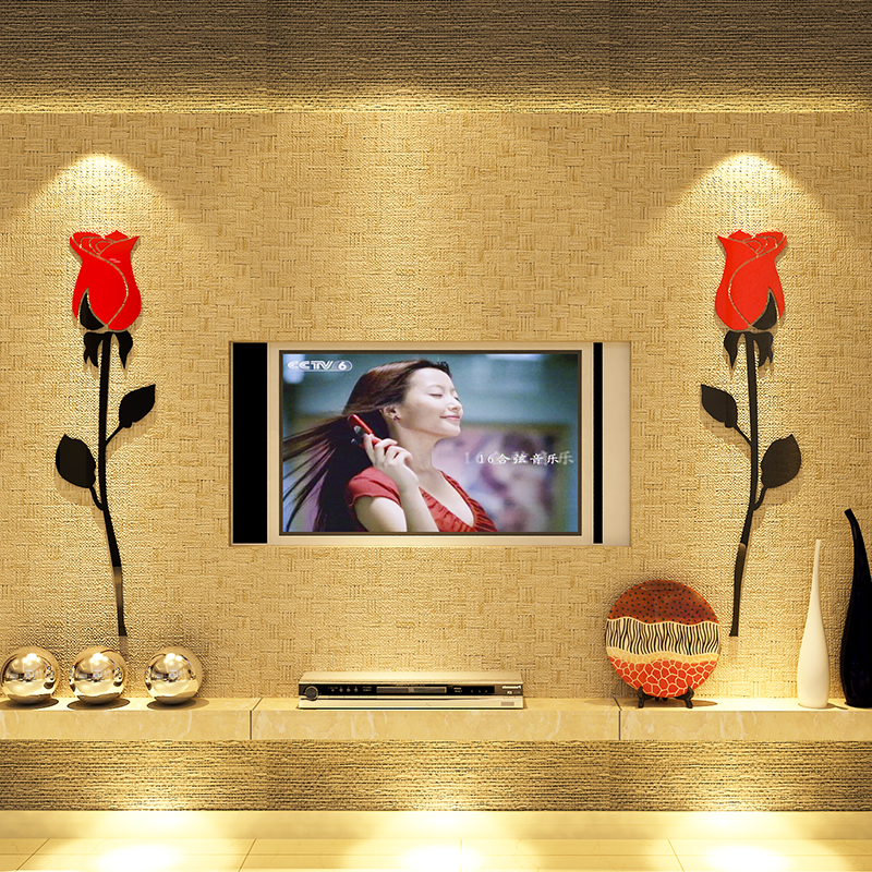 Tranh dán tường mica 3d decor khổ lớn bông hoa hồng trang trí phòng khách, phòng ngủ, phòng cưới Nhiều Size - EPeBen